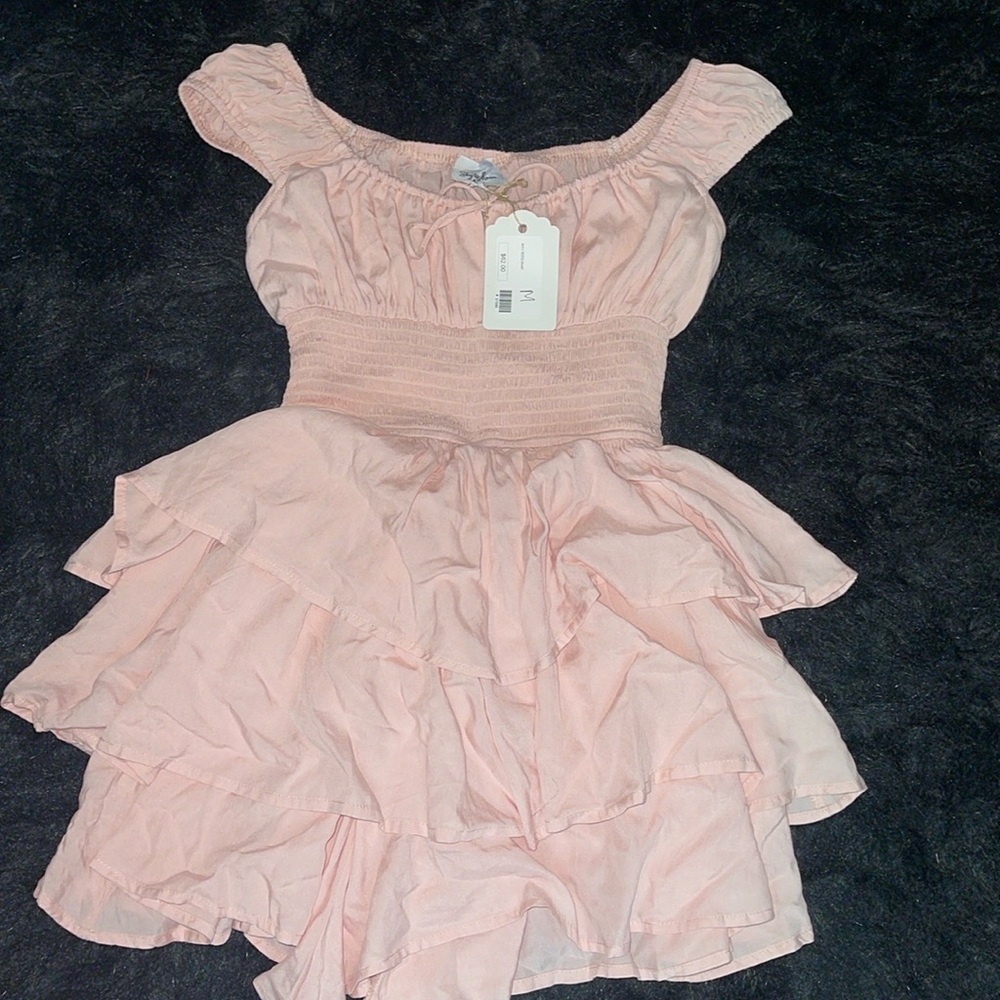 NWT Sky to Moon Smocked Tiered Ruffle Romper in blush color